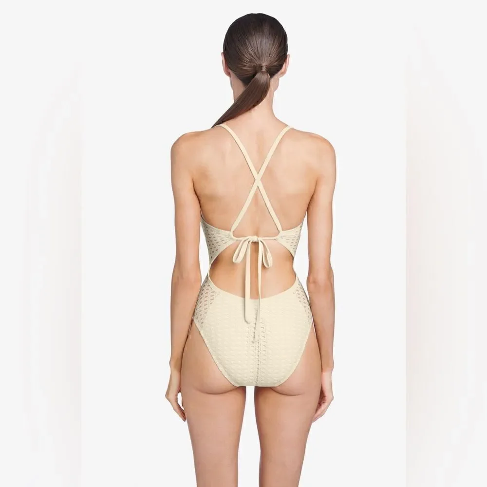 Robin Piccone NWT Marlow keyhole One Piece Swimsuit Cream Color Size 14